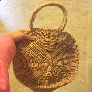 Lg Khaki Natural Hand-woven Round Handle Ring Bag